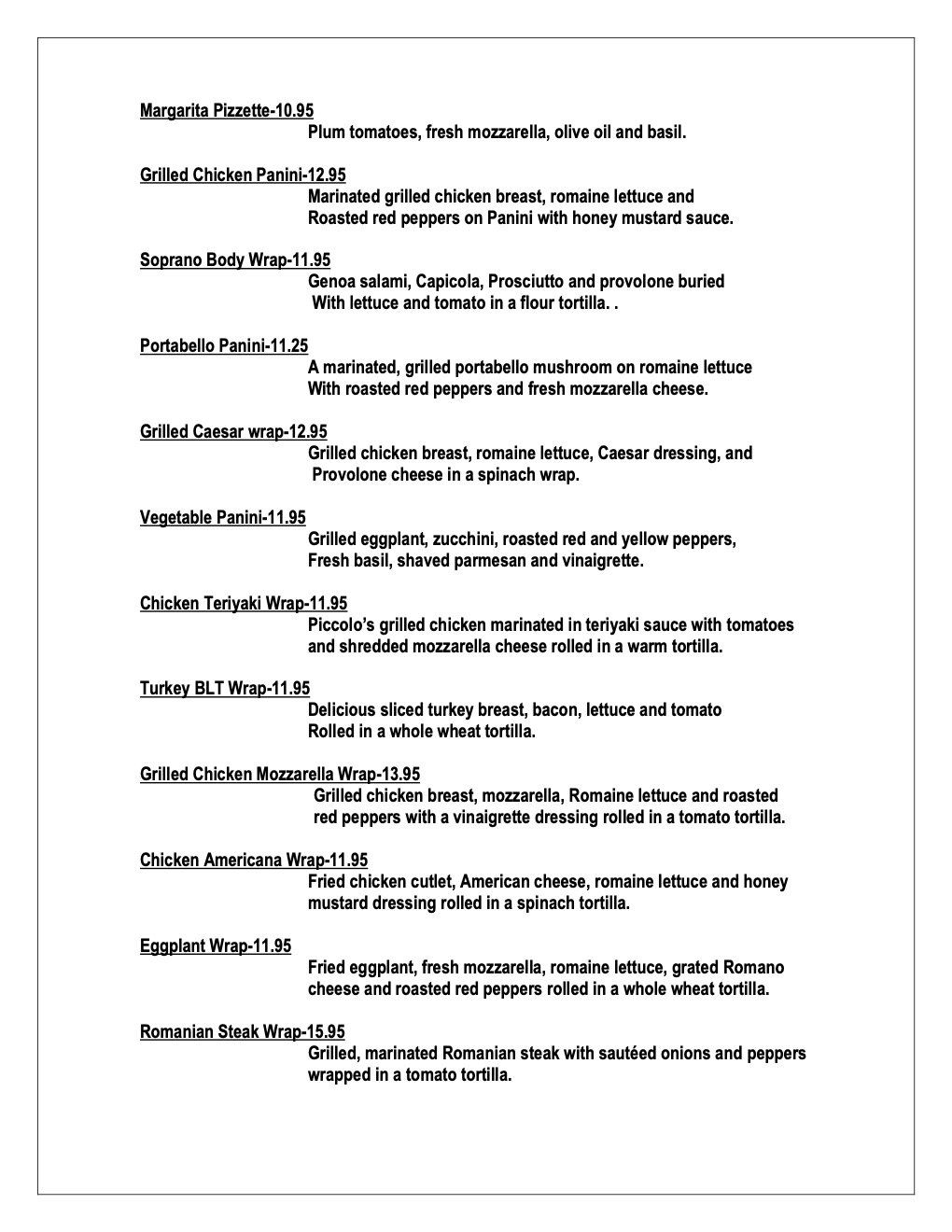 Lunch Piccolo Ristorante Bellmore, NY