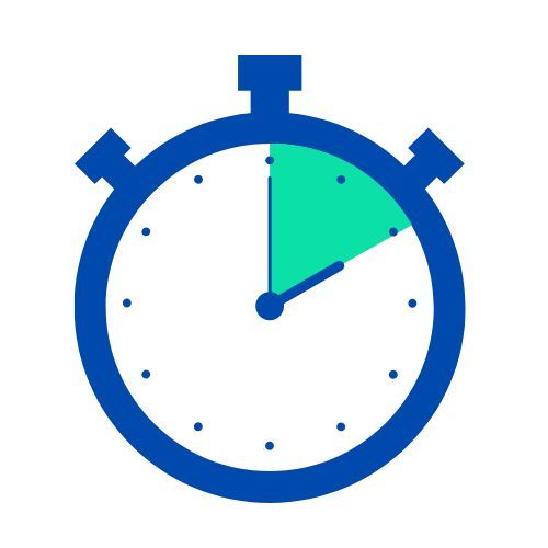 A blue stopwatch with a green triangle in the middle of it.