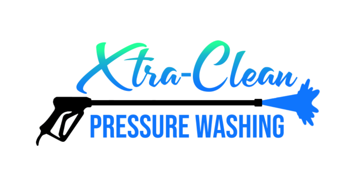 The logo for xtra clean pressure washing shows a pressure washer and an arrow.
