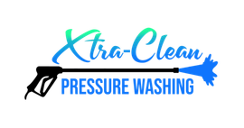The logo for xtra clean pressure washing shows a pressure washer and an arrow.