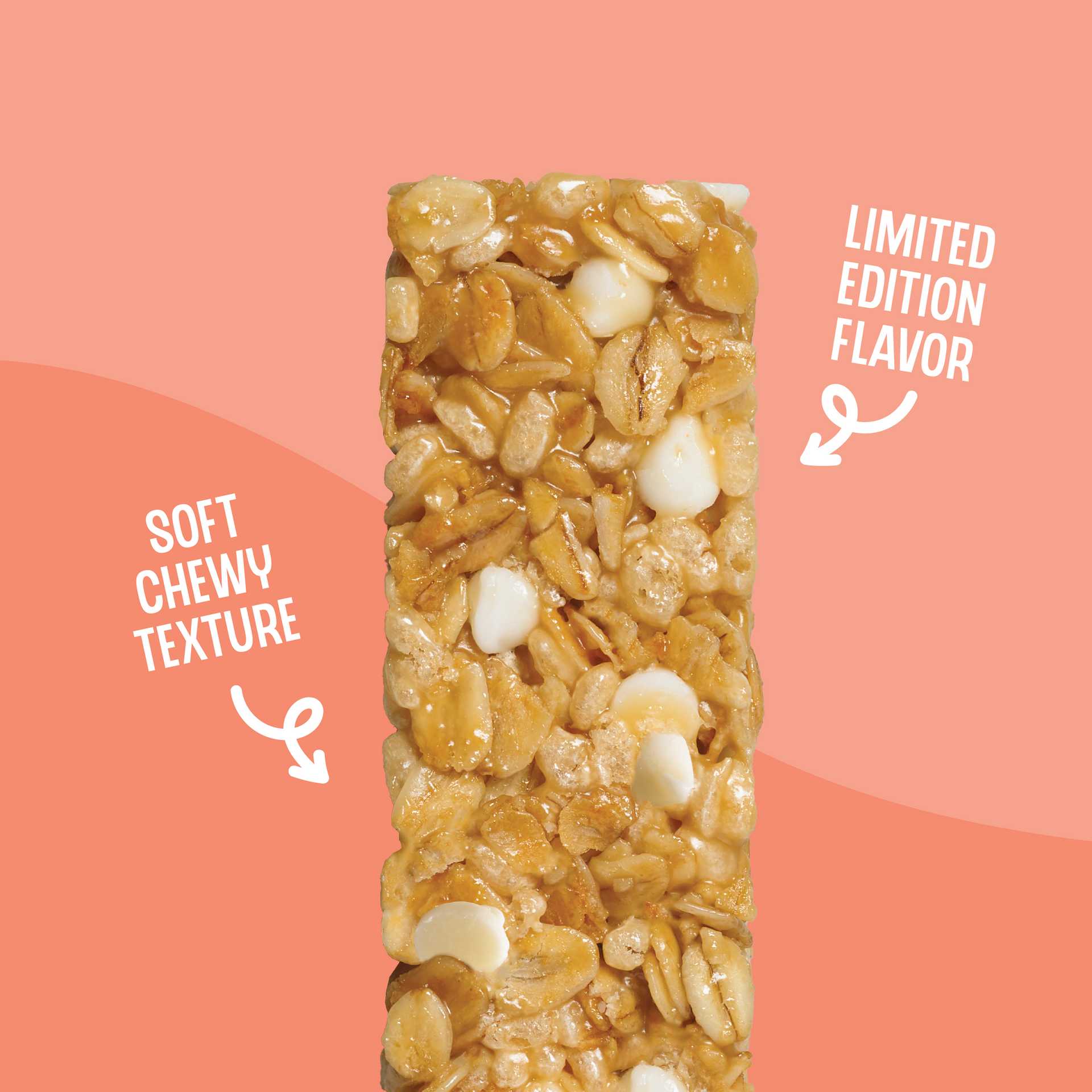 close up of peaches and cream chewy granola bar