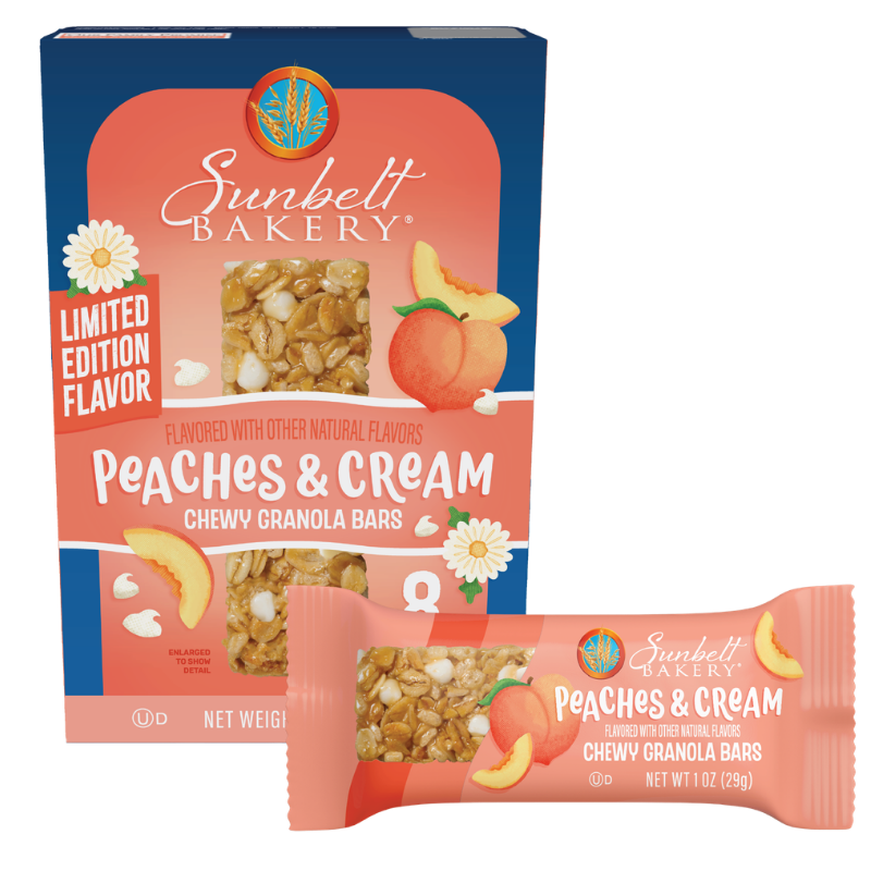 carton of peaches and cream chewy granola bars with a wrap