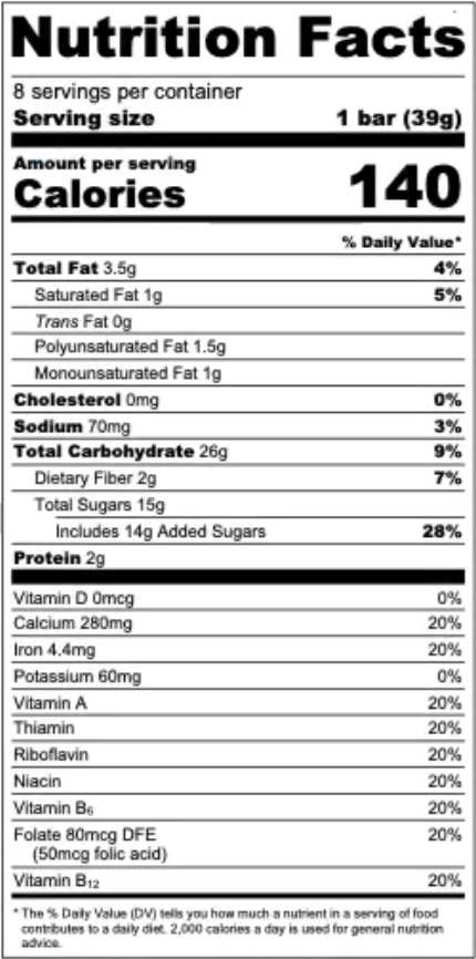 apple cinnamon soft baked bars nutrition facts