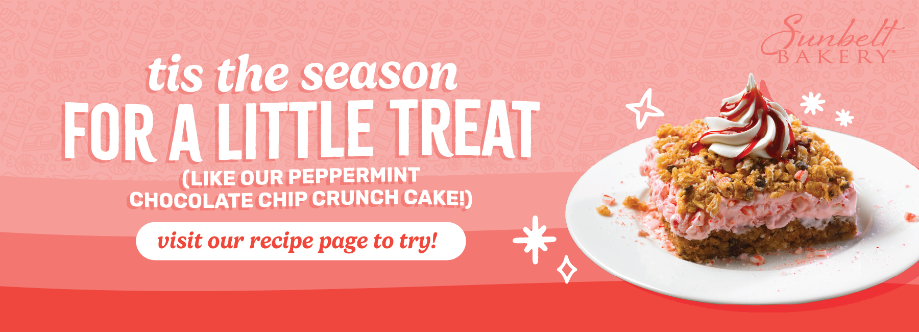 homepage banner slide of peppermint chocolate chip crunch cake recipe