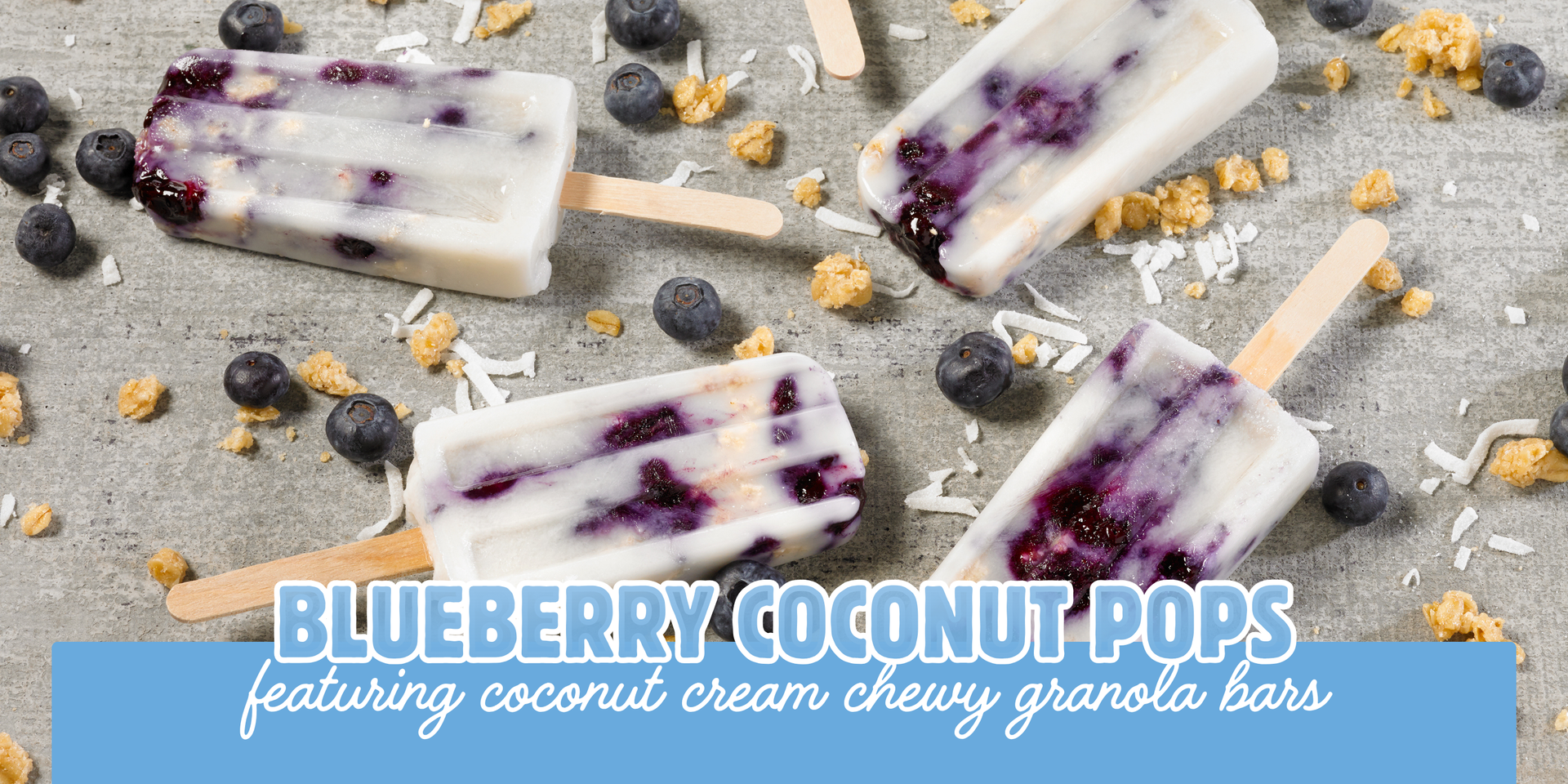 header image of blueberry coconut granola pops recipe