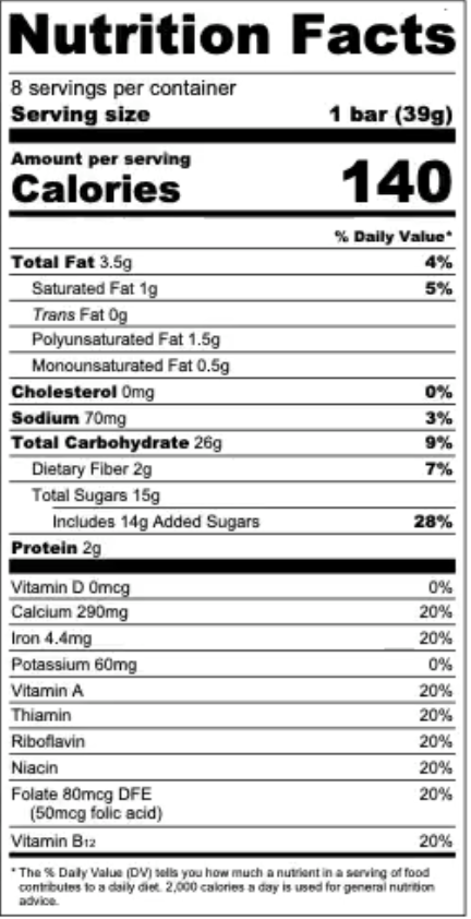 blueberry soft baked bars nutrition facts