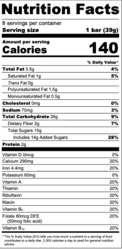 raspberry soft baked bars nutrition facts