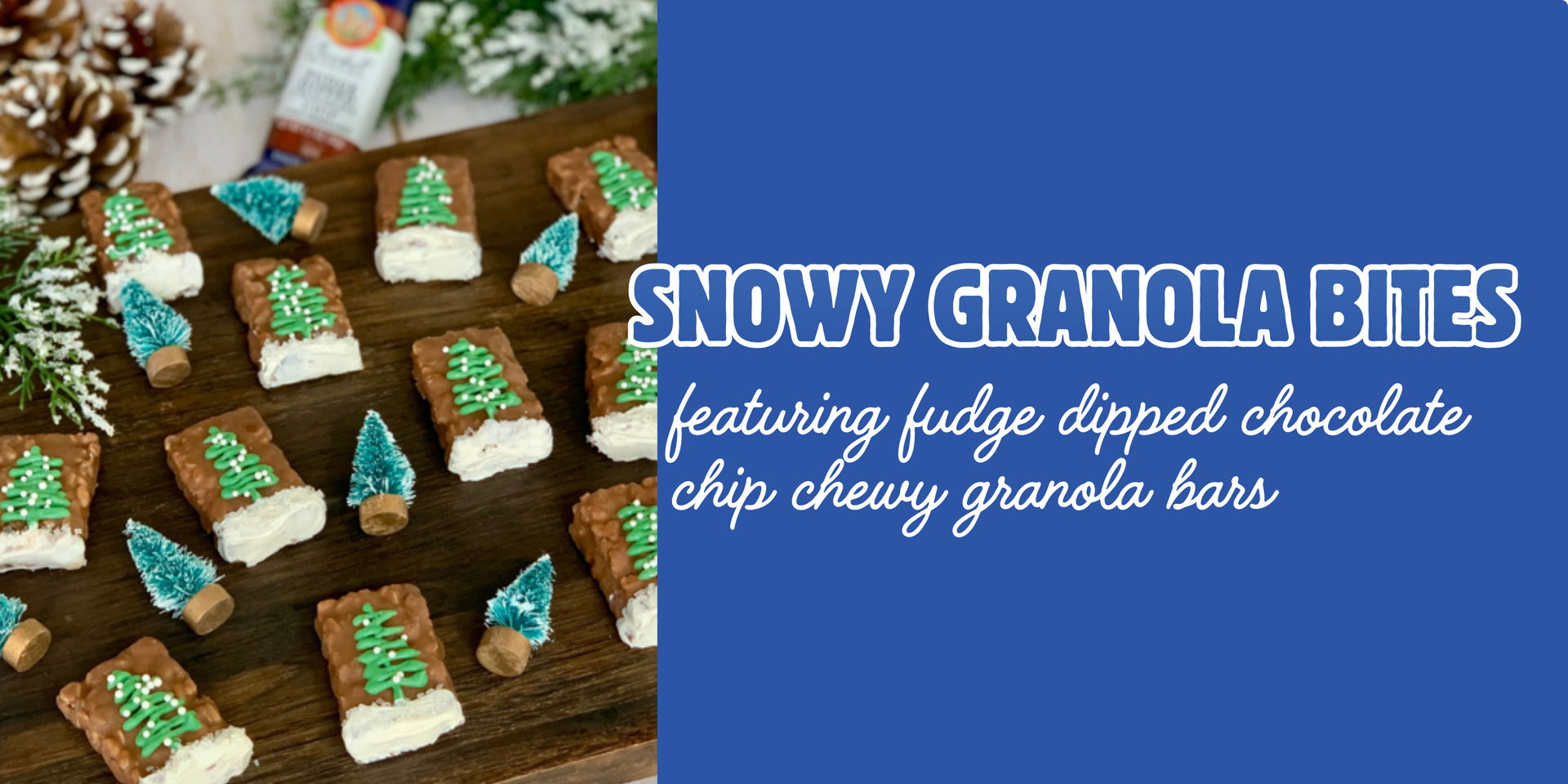 header image of snowy granola bites recipe