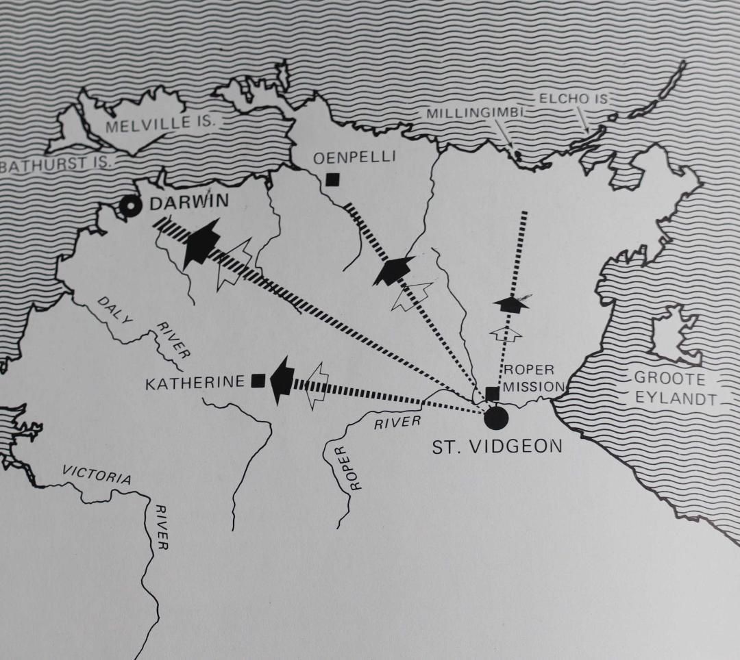 A black and white map shows darwin in the middle