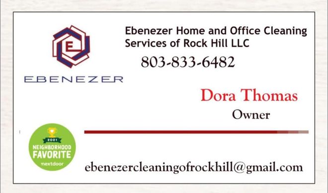 A business card for ebenezer home and office cleaning