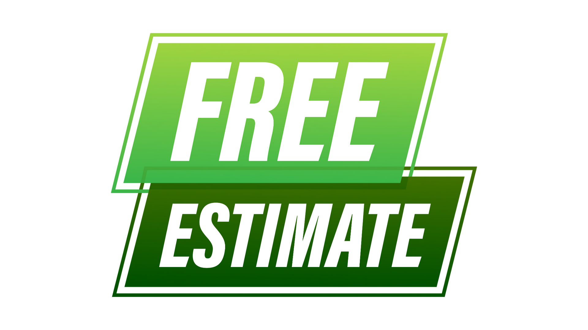 A green and white free estimate sign on a white background.