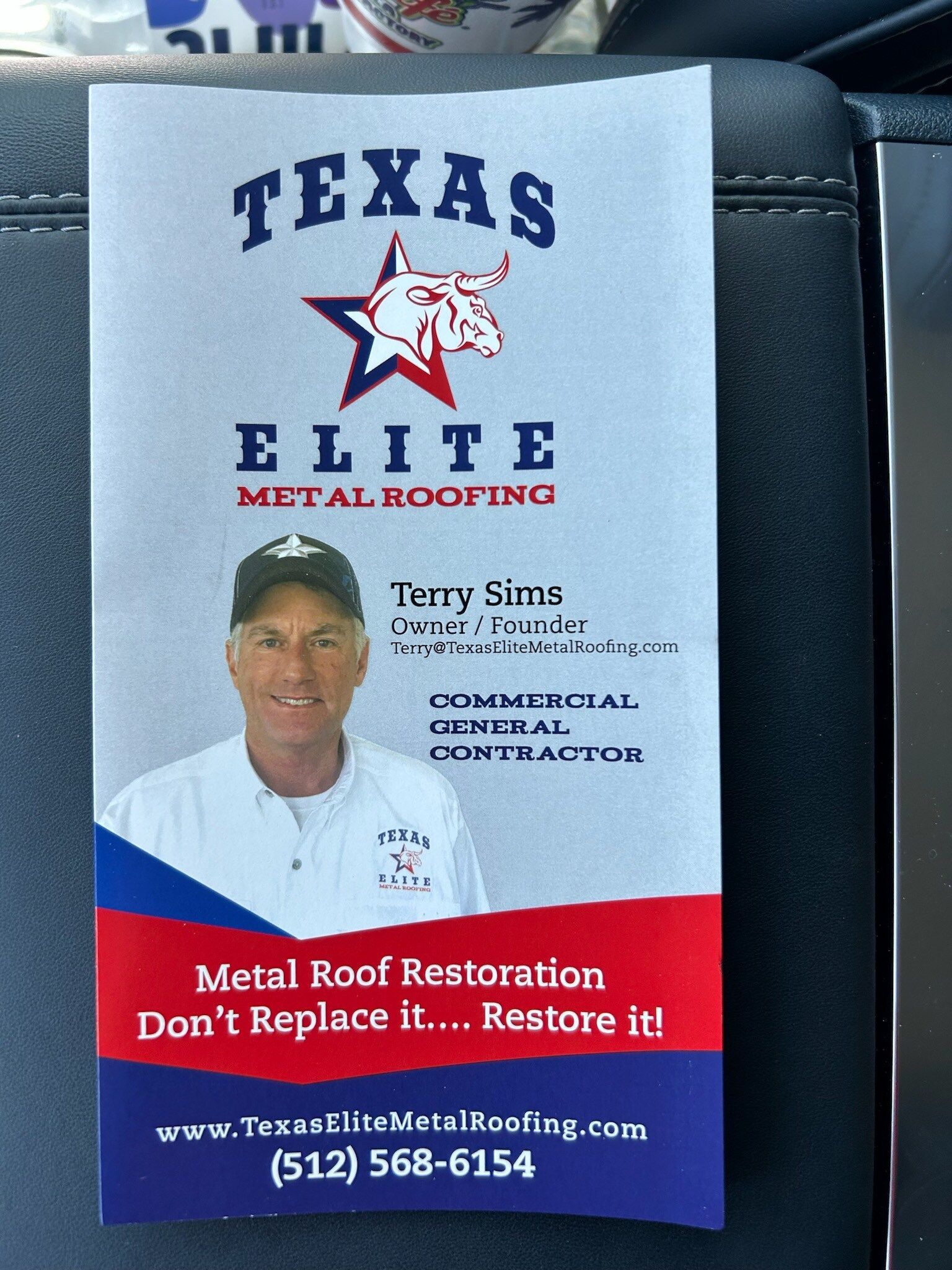 A business card for texas elite metal roofing