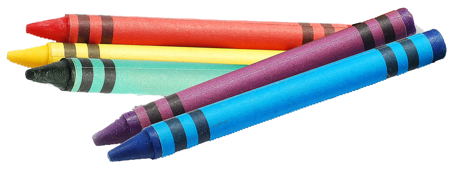 Five colorful crayons arranged in a row.