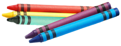 Five colorful crayons arranged in a row.