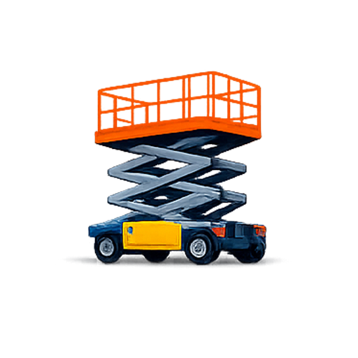Piattaforma elevatrice a forbice arancione su ruote.