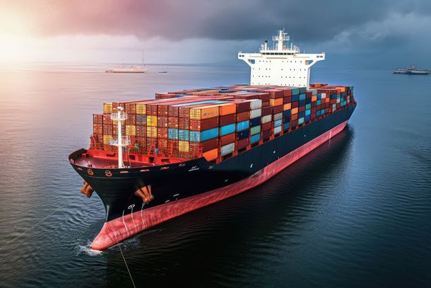 Um homem em pé na praia olhando para um navio no oceano