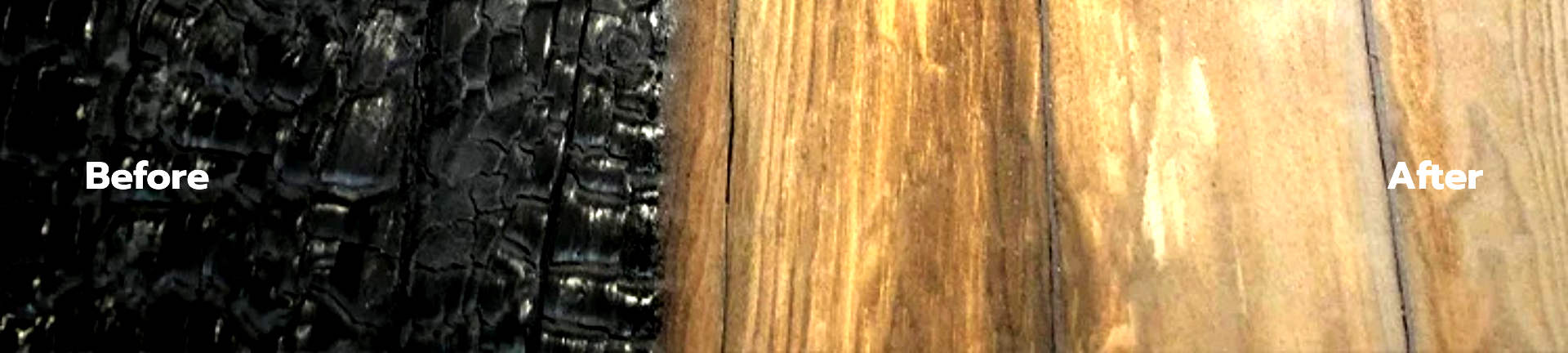 A before and after picture of a wooden floor.