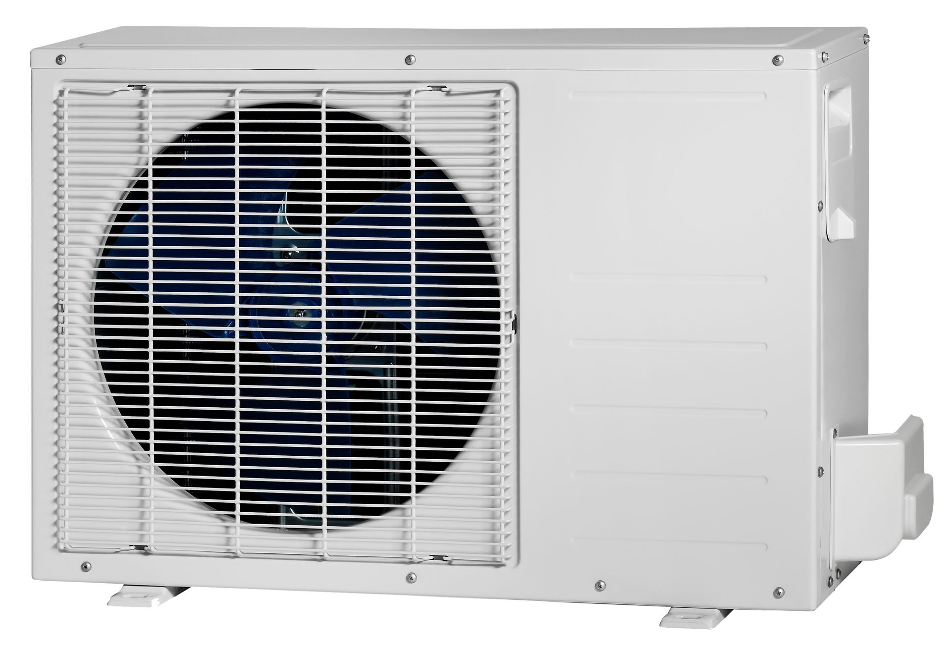 A white air conditioner with a black fan on a white background A white air conditioner with a black fan on a white background