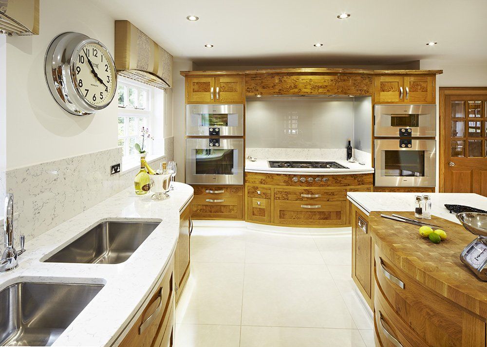 Burr Oak Bespoke kitchen cupboards