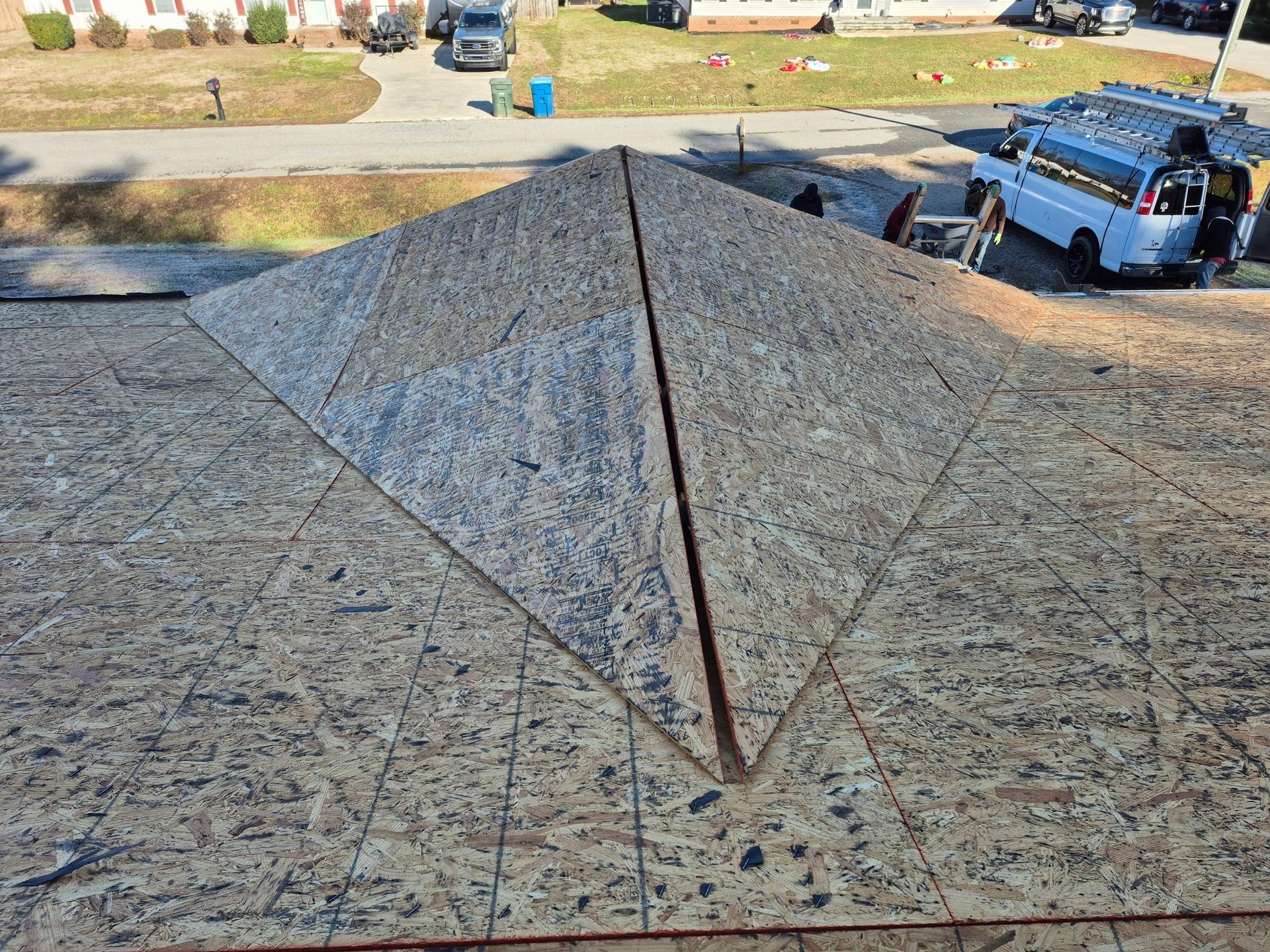 Rooftop covered in wooden planks