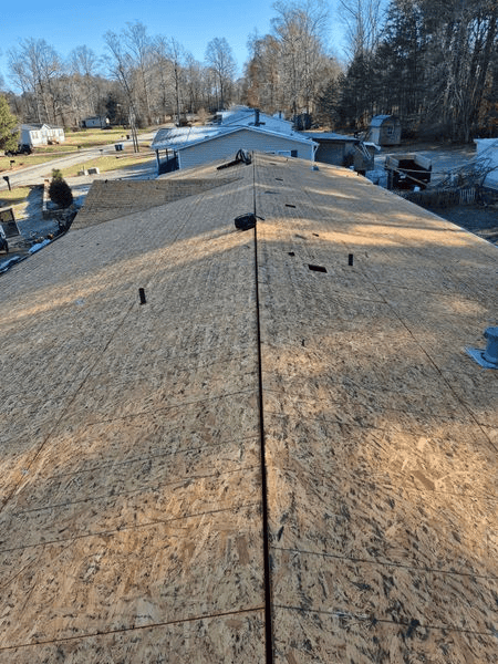 Rooftop with exposed OSB sheathing