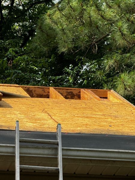 Ladder leaning on a roof