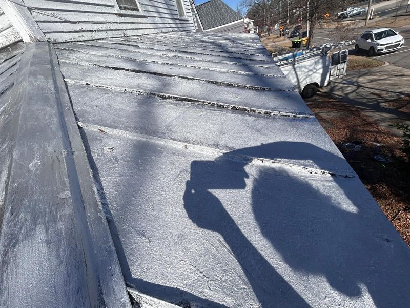 A weathered, light-colored roof