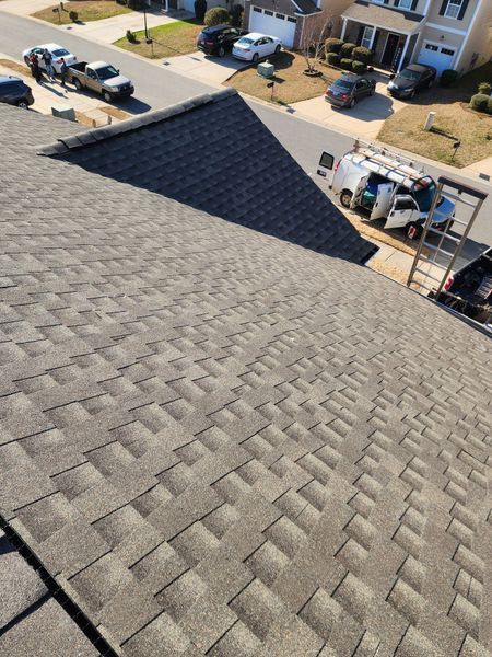 Close-up of a gray asphalt shingle roof 