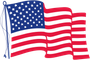 An american flag is waving in the wind on a white background