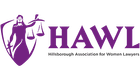 A purple logo for the Hillsborough Association for Women Lawyers.