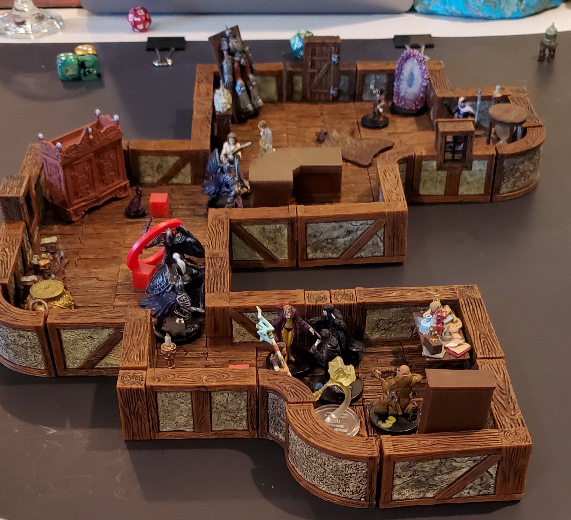 Dungeons and Dragons set up and ready to play with all the characters and accessories.
