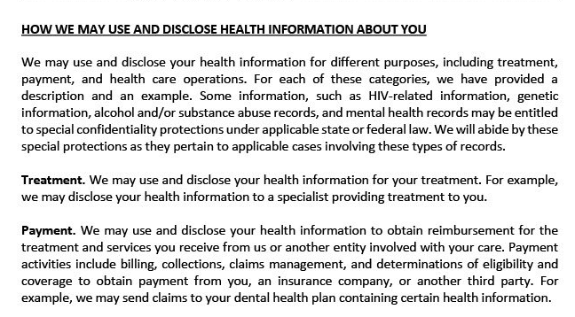 How We May Use and Disclose Health Information About You — Margate, FL — Crescent Dental