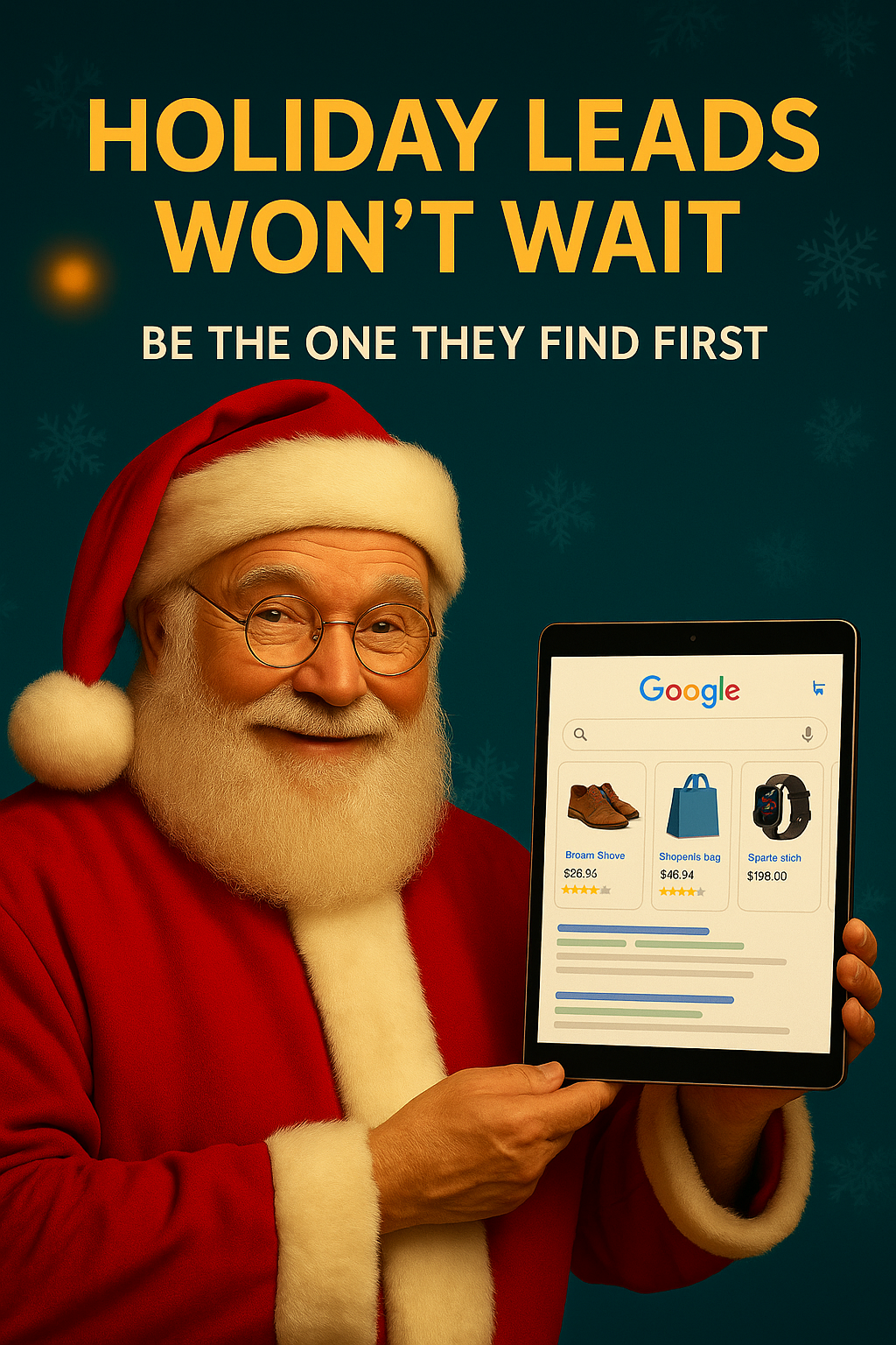 Santa flying in a sleigh filled with Google Shopping Ads and gifts, representing Growth Reach Digita