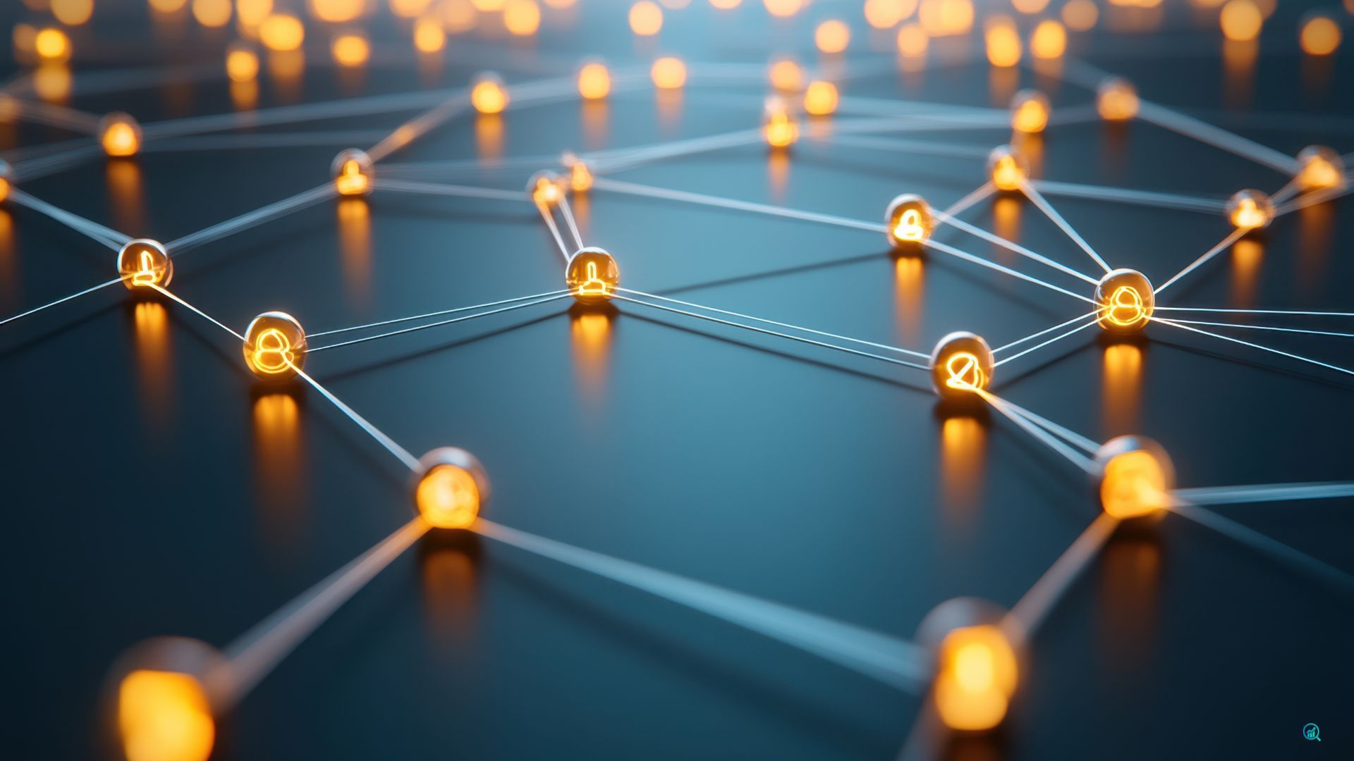 Connected illuminated nodes that signify how Off-Site SEO enhancements work by linking back to a business' website