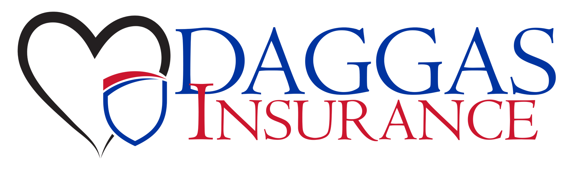 A green and blue logo for daggas insurance with a shield.