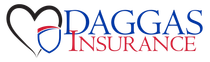 A logo for daggas insurance with a heart in the middle