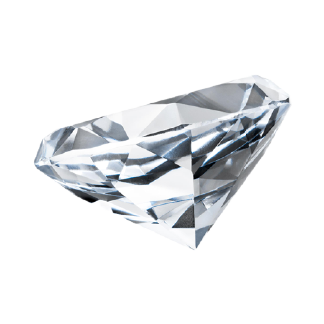 Side profile of a colorless diamond highlighting sparkle and transparency