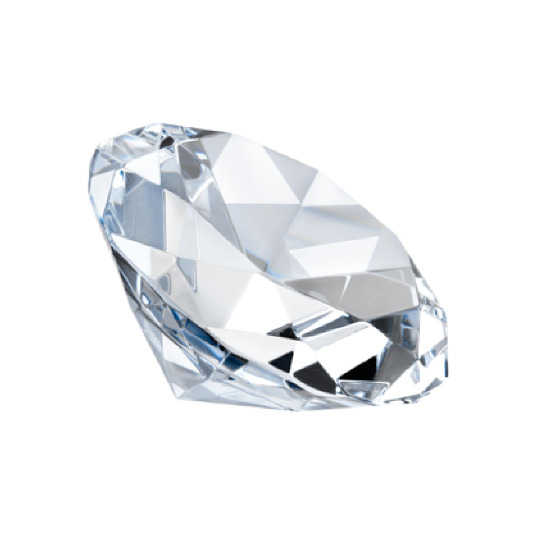 Round diamond viewed at an angle to display precision of cut and facets