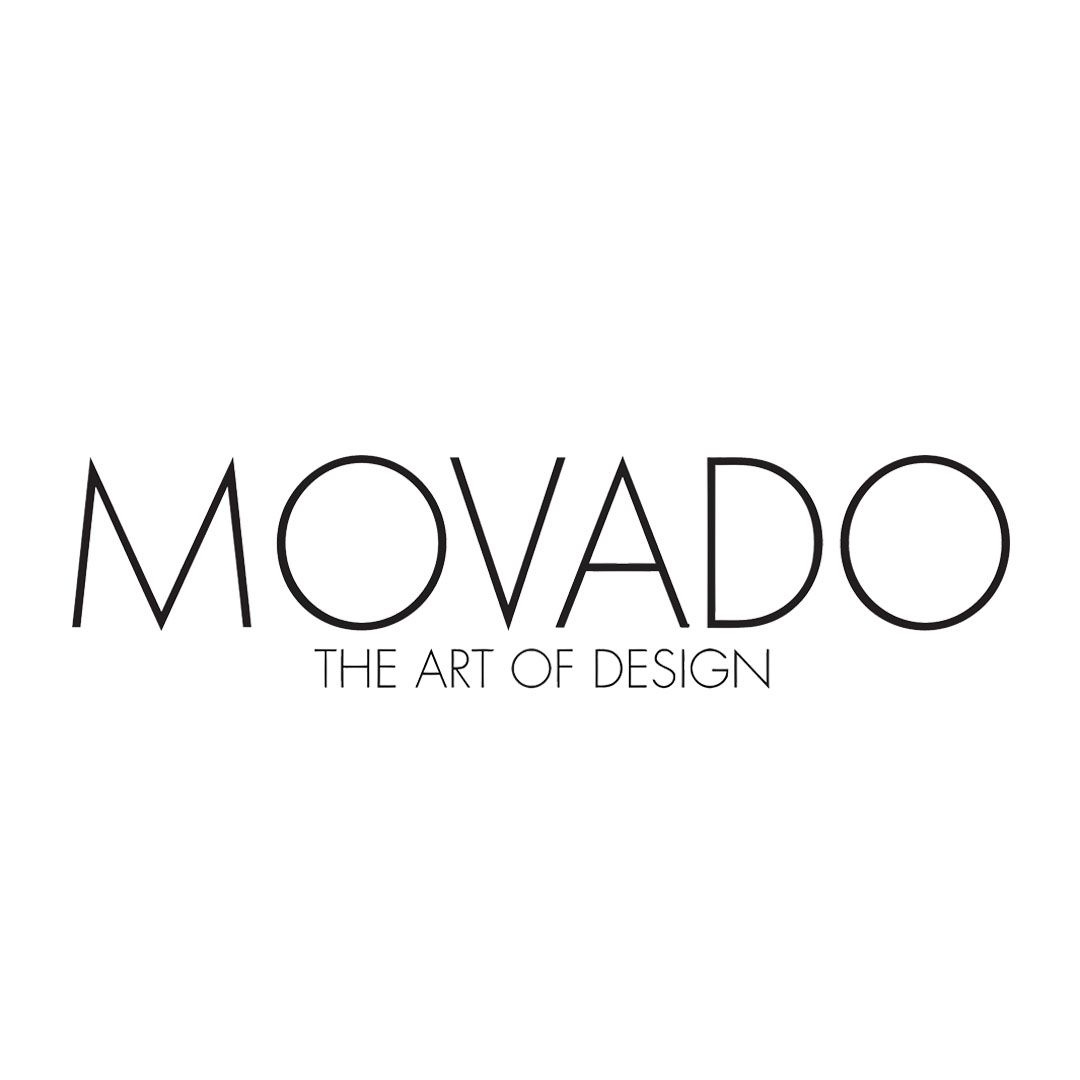 The logo for movado is the art of design.