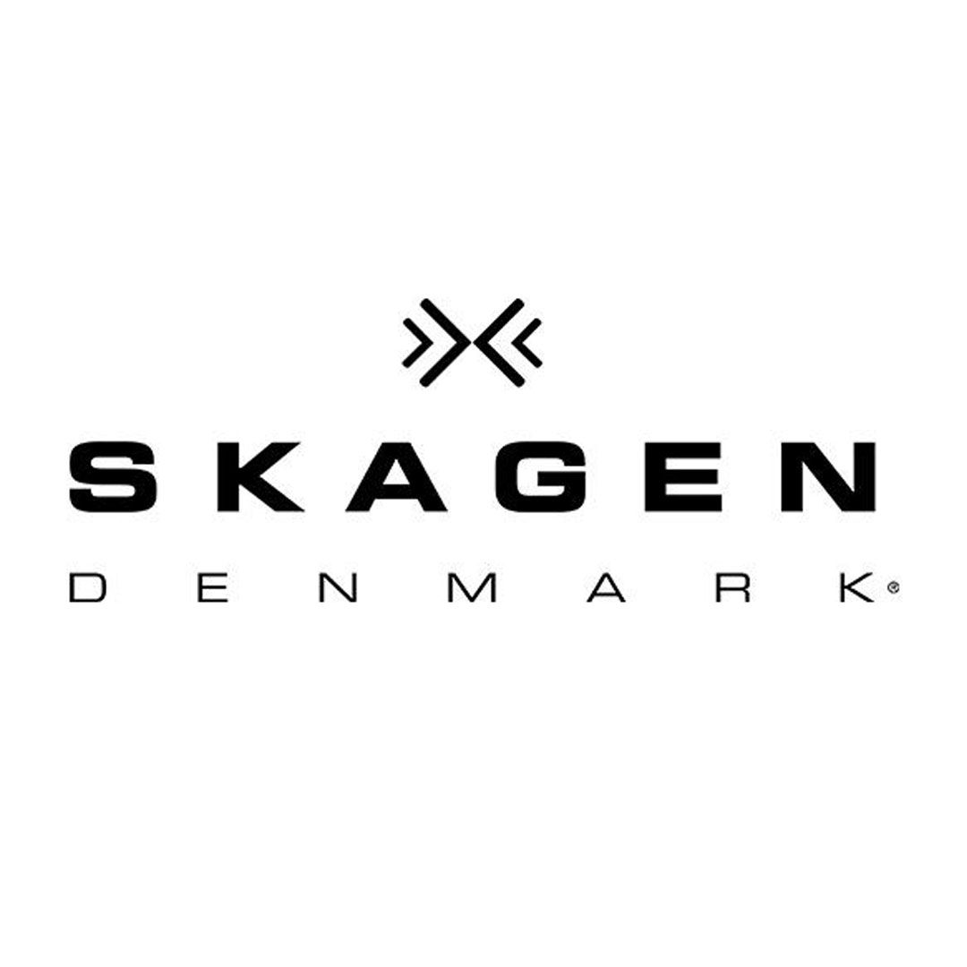 The skagen denmark logo is black and white on a white background.