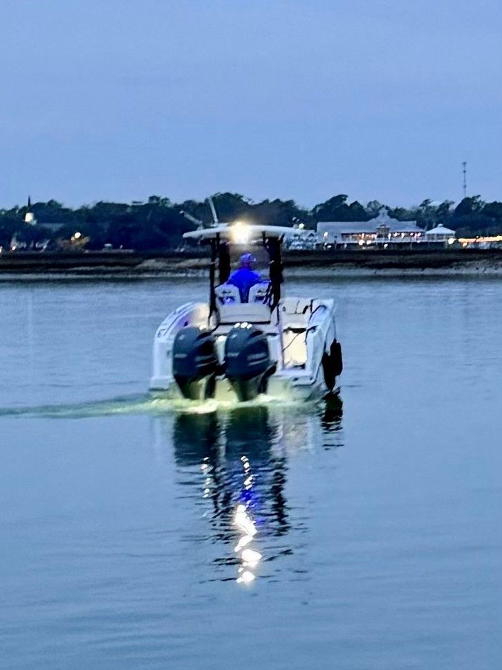Boat Floating at Night — Murrells Inlet, SC — Diamond Nautical