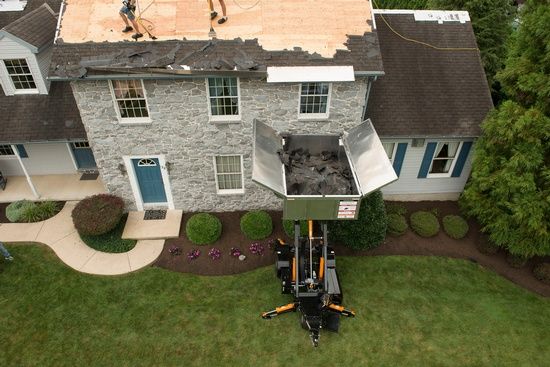 An aerial view of a house being remodeled.