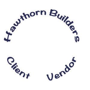 A logo for hawthorn builders shows a client and vendor in a circle.