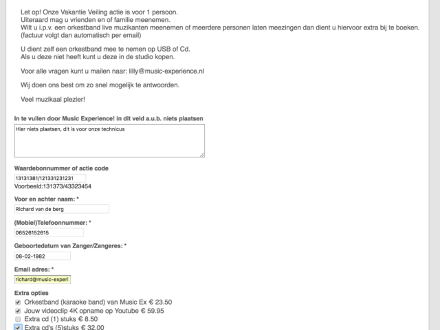 Een screenshot van een website met daarop een formulier.