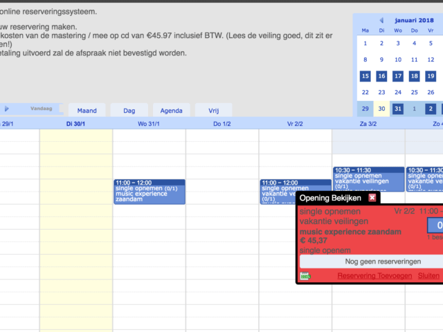 Een computerscherm toont een kalender voor januari 2018