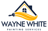 Logo for Wayne White Painting Services: a house silhouette with a paintbrush creating a yellow paint stroke.