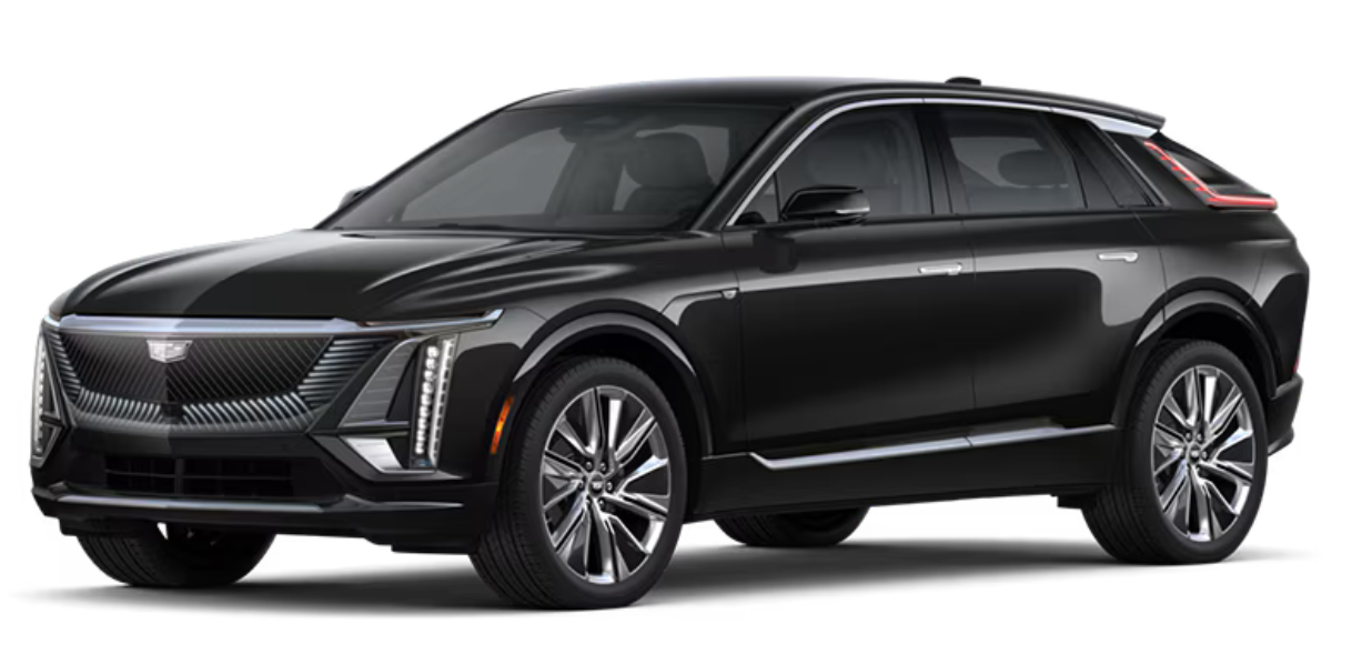 A black cadillac escalade is shown on a white background.