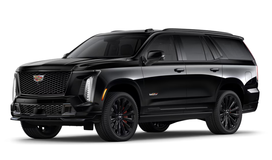 A black cadillac escalade is shown on a white background.