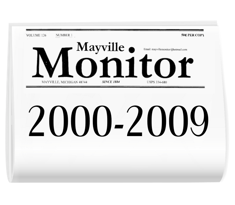 A mayville monitor newspaper from 2000-2009 on a white background