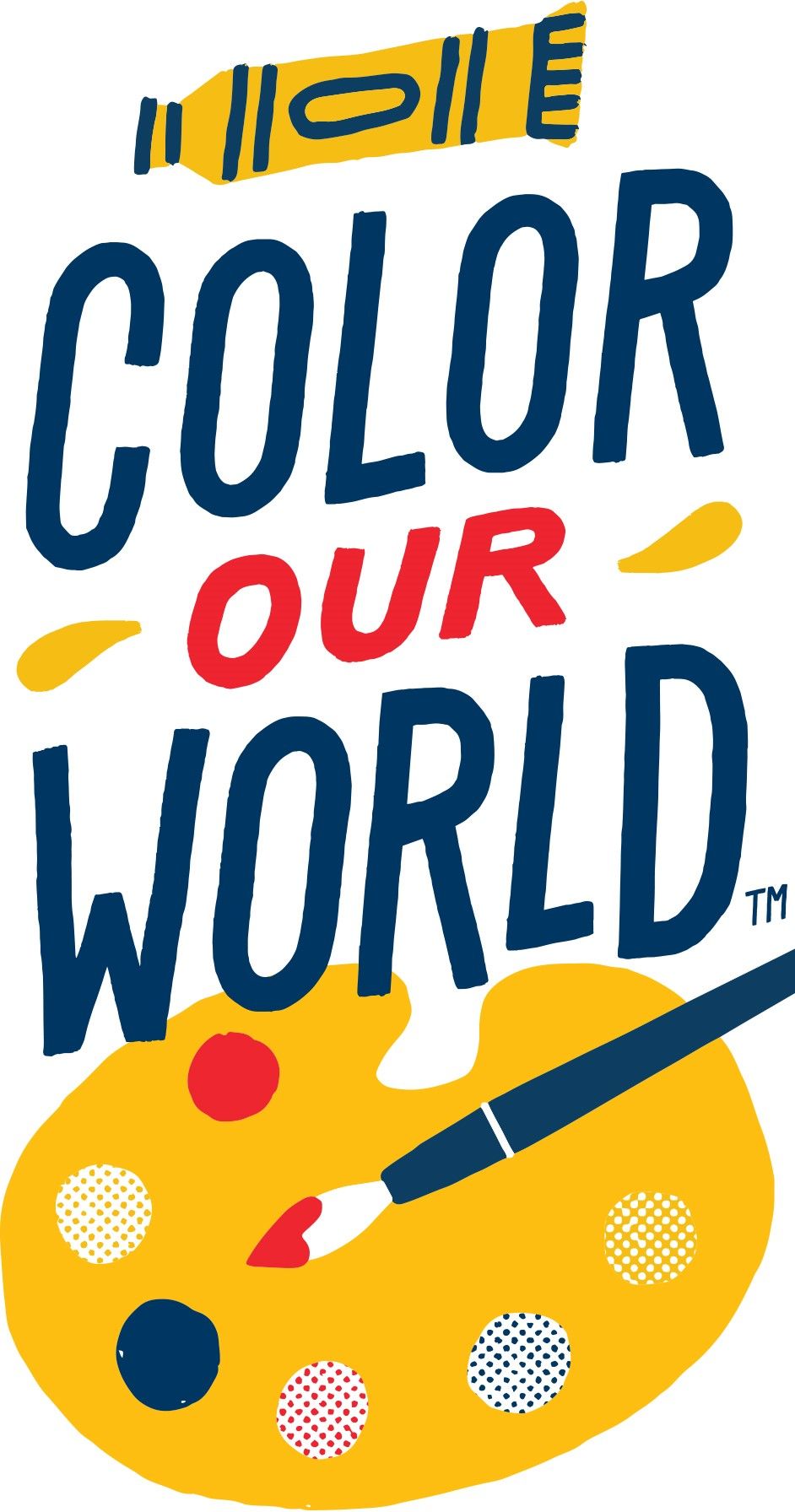 A poster that says color our world with a paint palette and a paint brush.